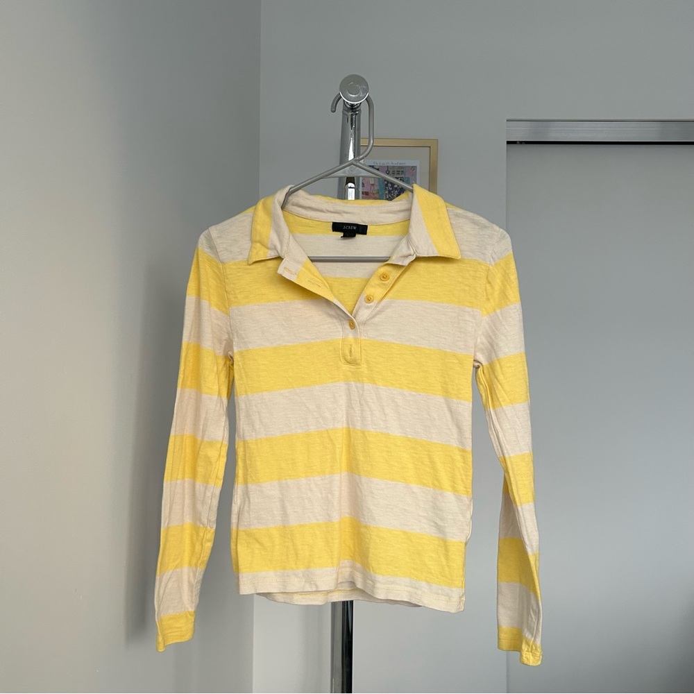 J Crew yellow striped long sleeve polo shirt
